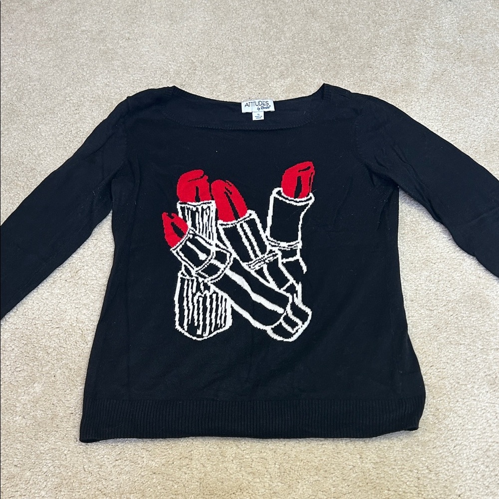 Attitudes by Renee Black Sweater with Red Lipstick Design